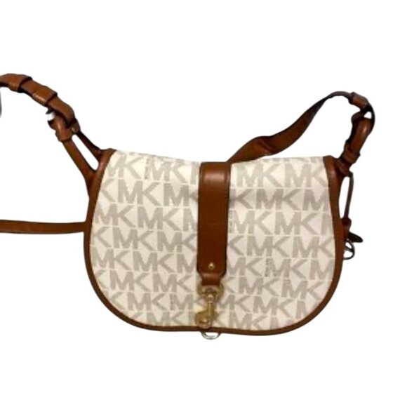 Michael Kors "Jamie" MK Signature Monogram Canvas Saddle Bag Crossbody Purse - Picture 3 of 8